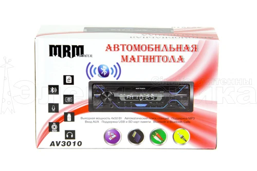 автомагнитола 1din mrm av3010 bt, lcd экран, пульт ду, fm радио, usb разъем, aps, 4*50 w, радиатор  фото