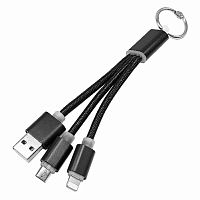 шнур usb - microusb и lightning в одном разъеме,тканевая оплетка, 2 в 1 кабель для зарядки  фото